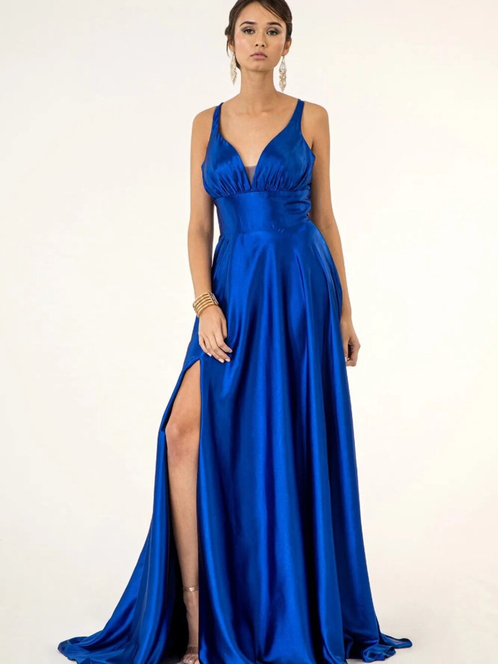 NEW ROYAL BLUE Satin Evening Gown Floor Length Formal Elegant GL2963